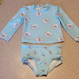 Carter's Aqua Daisy Kids Swim Rashguard 2 Piece Set Size 12 Months